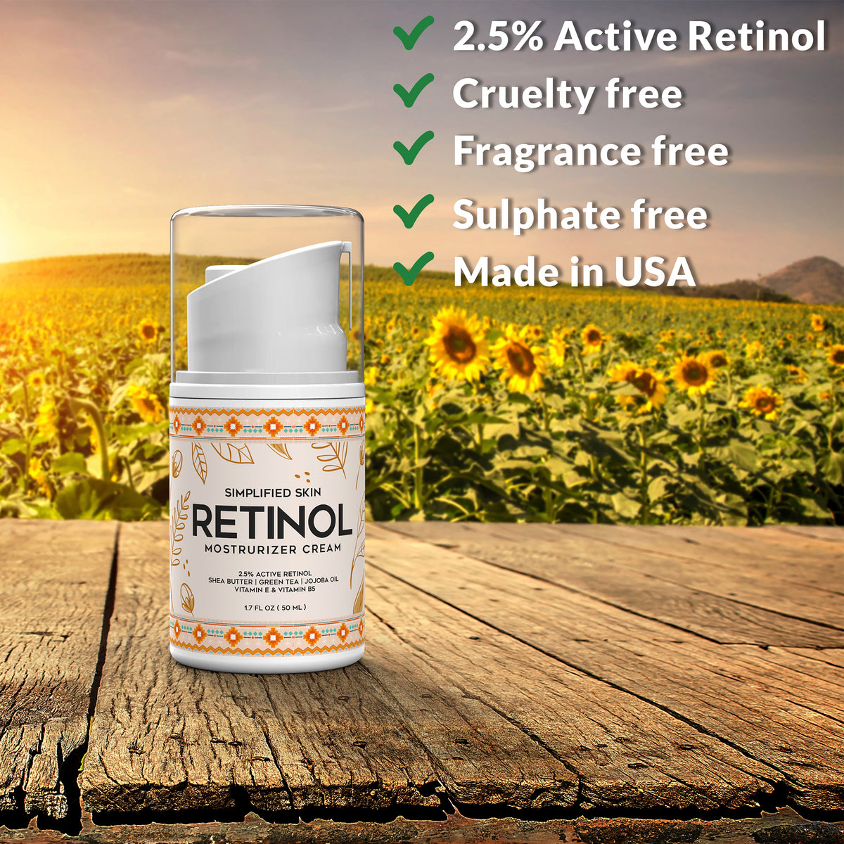 Retinol Moisturizer Cream 2.5 for Face Anti Aging, Wrinkles 1.7 oz